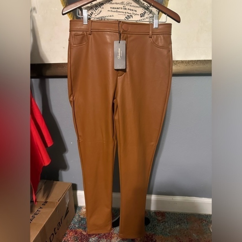 NWT Shinestar vegan leather cognac pants. Large